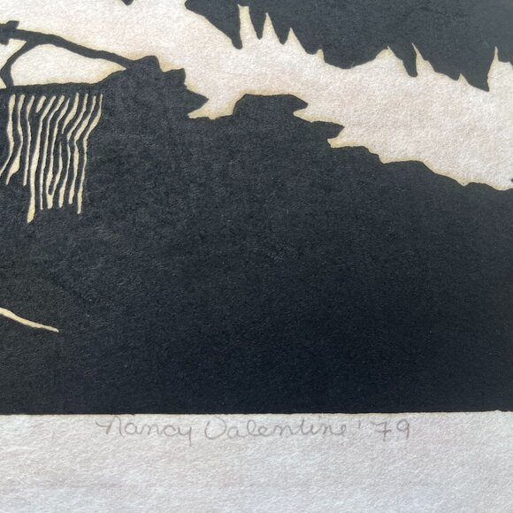 Black and White Etching of Rural Scene on Rice Paper by Nancy Valentine - Picture 2 of 5